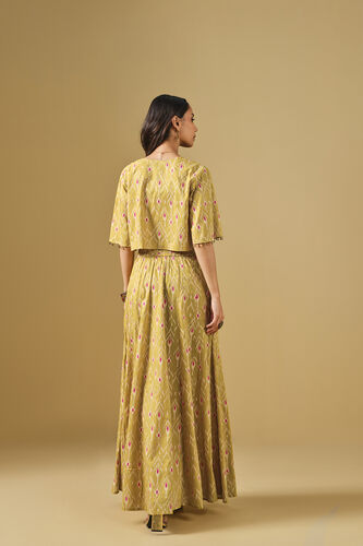 Ikat Inspired Yellow Viscose Skirt Set, Mustard, image 6
